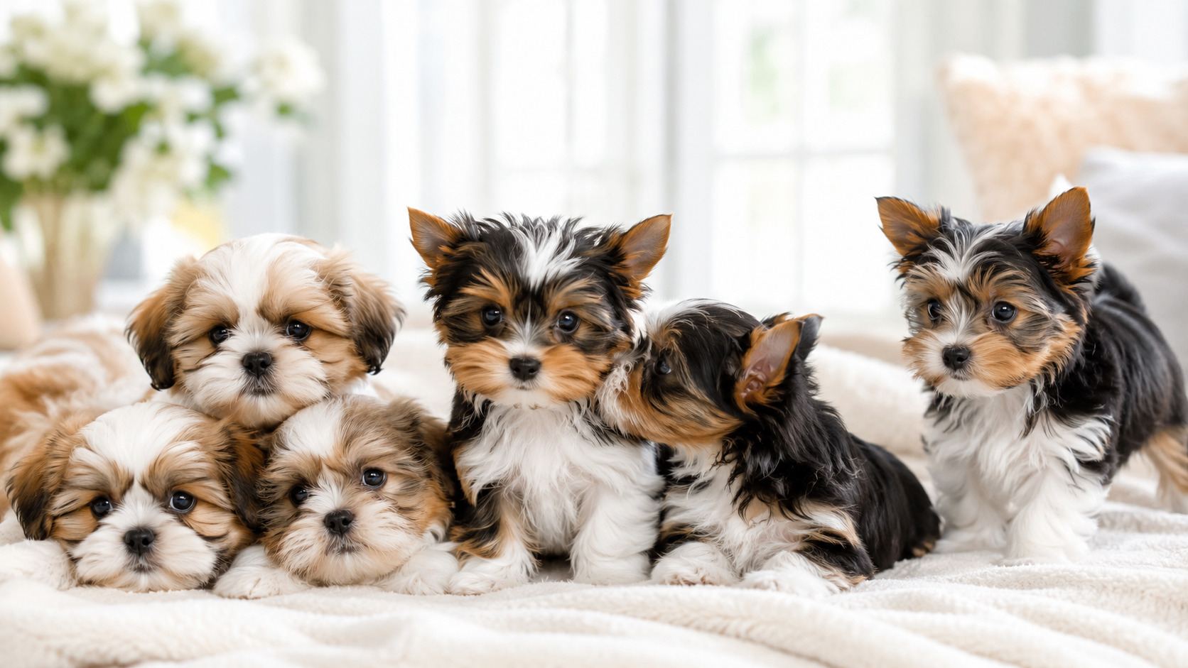 Adorable Shih Tzu and Silkie Yorkie puppies for Brain First Shih Tzu education
